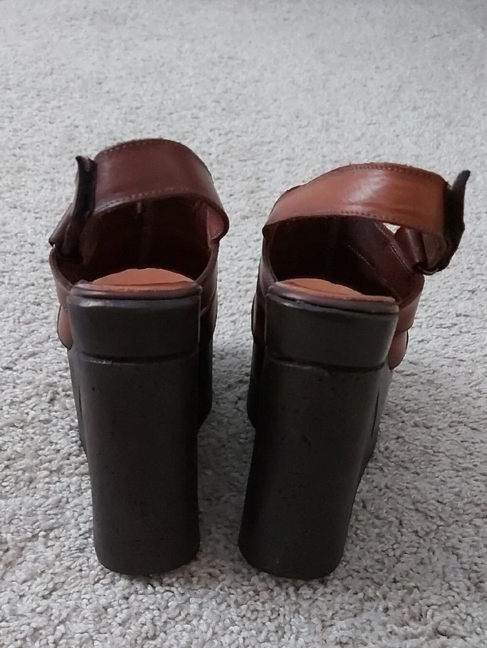 B2 Brown Leather Platform Slingback Sandals